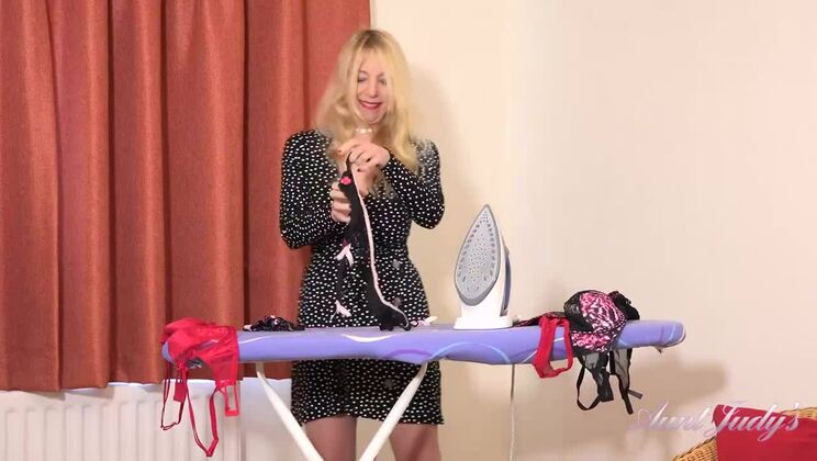 Lucinda's Shaved Pussy Lingerie Tease