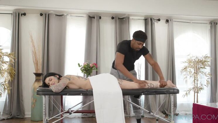 Interracial Massage with Tattooed Babe Leigh Raven