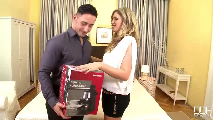 Brunette Eva Parcker in High Heels and Lingerie