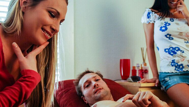 [2ChicksSameTime] - Harmony and Mikayla Can't Resist the Morning Wood - Harmony - Mikayla - Eric Swiss