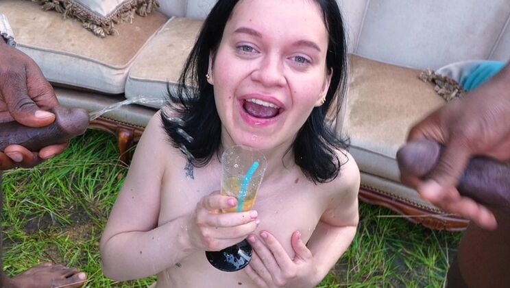 Teen Gets First Double Penetration and Pissing from Big Black Cocks