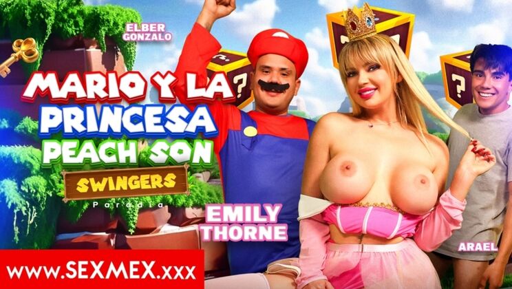 Big Tits Emily Thorne as Princess Peach - Mario Threesome with Spanish and Russian Flavor
