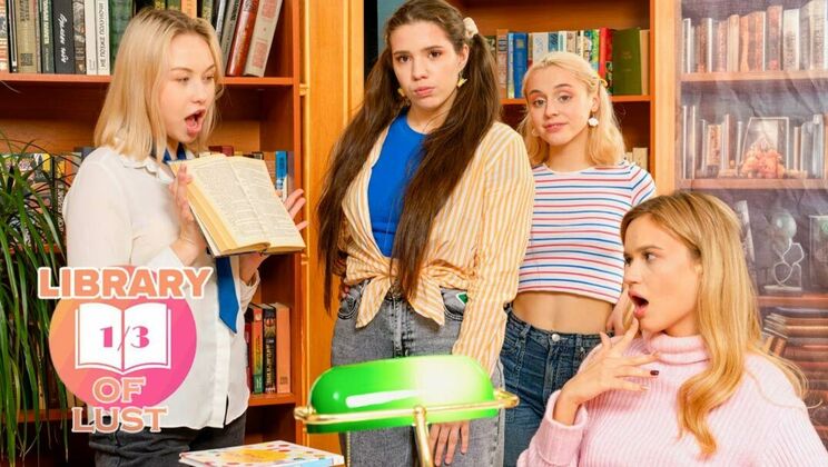 [ClubSweethearts] - Shaved & Natural Tits Lesbians Face Sitting in Library of Lust