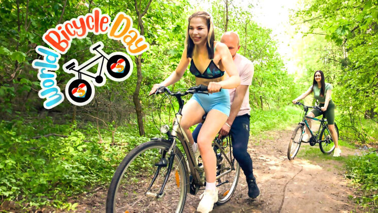 [ClubSweethearts] - Big Titted Teens FFM Hardcore on World Bicycle Day - Aleks Sam - Remido - Bella Fawn