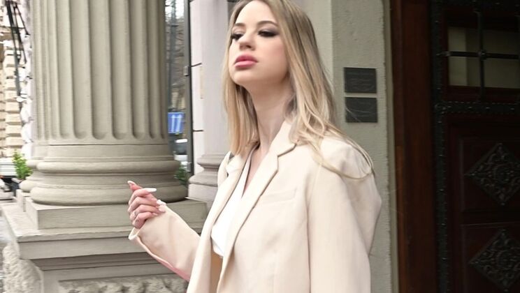 White Blonde Sladyen Skaya Enjoys DP Threesome in Lingerie and Heels