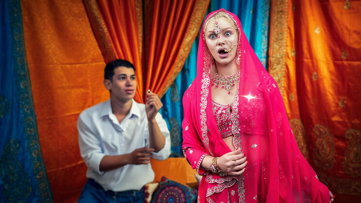 Blonde Hindu Babe Vivian Lola Sucks Cock and Takes Cum