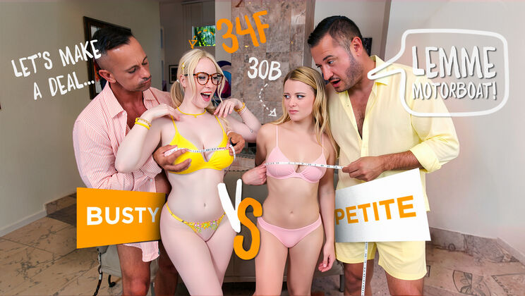 Old Man Gets Two Opposites: Busty and Petite Swap