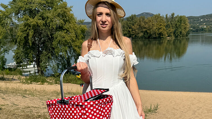 Blonde Hottie Adriana Sweet Takes Cumshot by the River