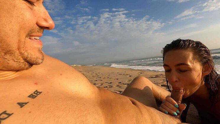 Public BJ on the Sand: Amelia and Diego