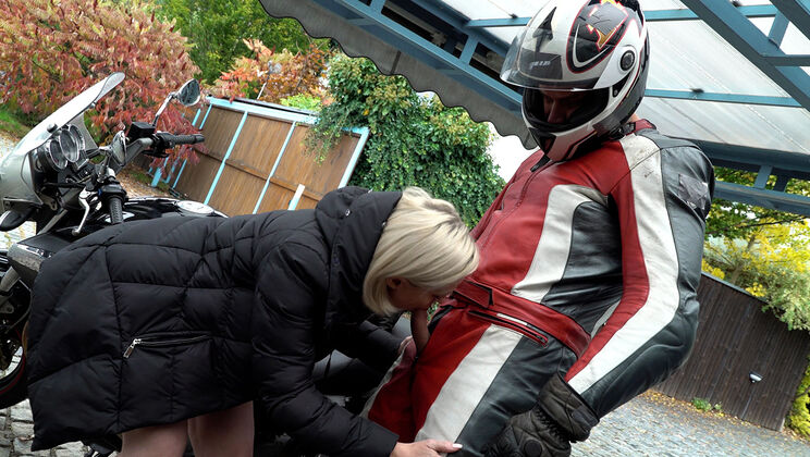 Mature Blonde Blows A Biker For A Facial